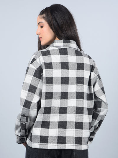Black Checked Shacket-Women Shackets-Crimsoune Club