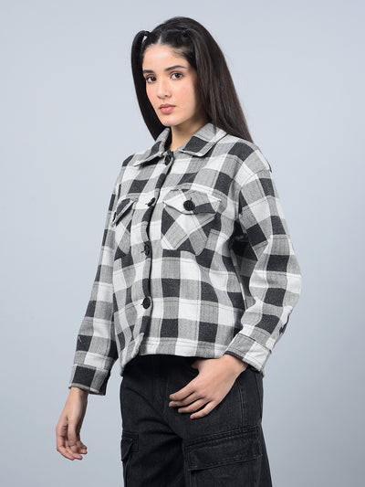 Black Checked Shacket-Women Shackets-Crimsoune Club