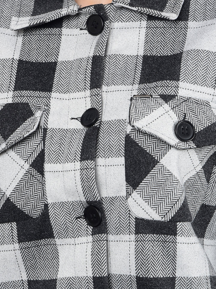 Black Checked Shacket-Women Shackets-Crimsoune Club
