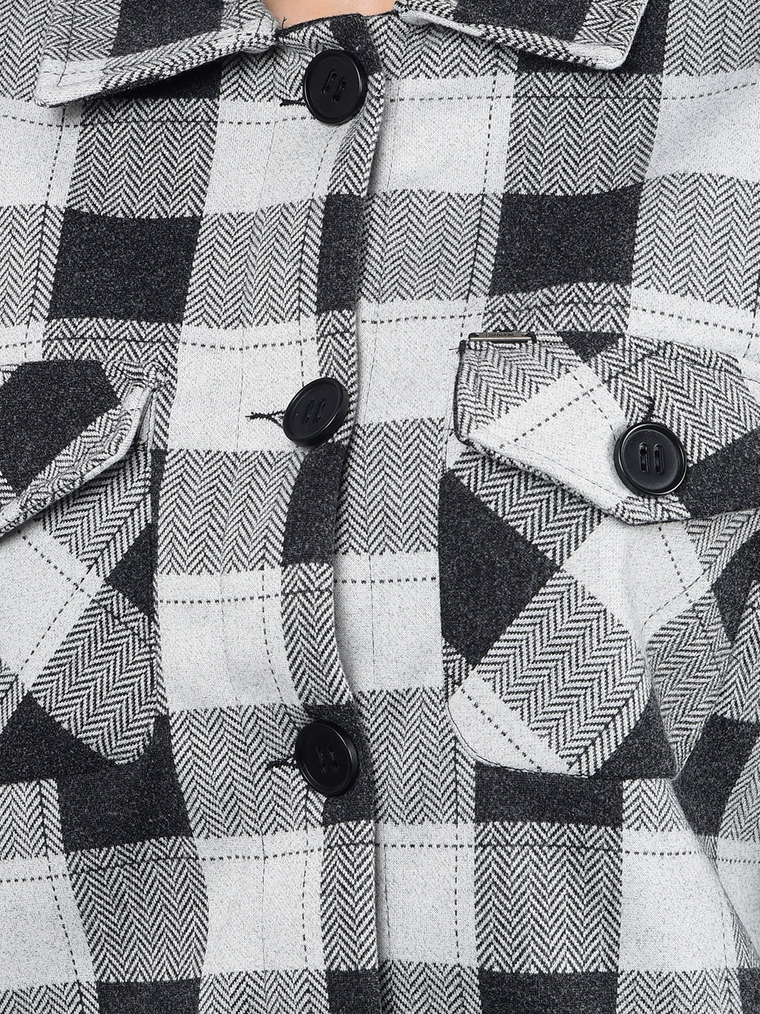 Black Checked Shacket-Women Shackets-Crimsoune Club