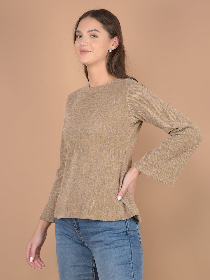 Brown Knitted Top-Women Tops-Crimsoune Club