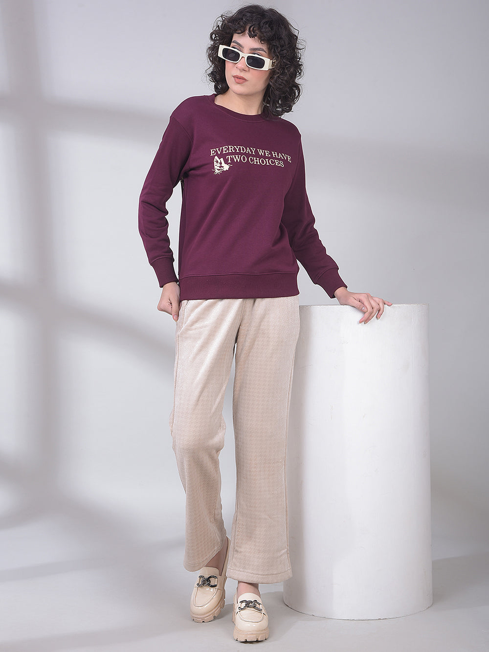 Purple Graphic Print Sweatshirt-Women Sweatshirts-Crimsoune Club