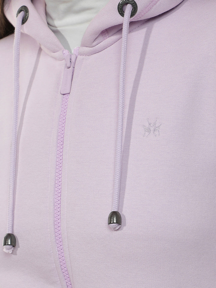 Purple Hooded Front-Open Sweatshirt-Women Sweatshirts-Crimsoune Club