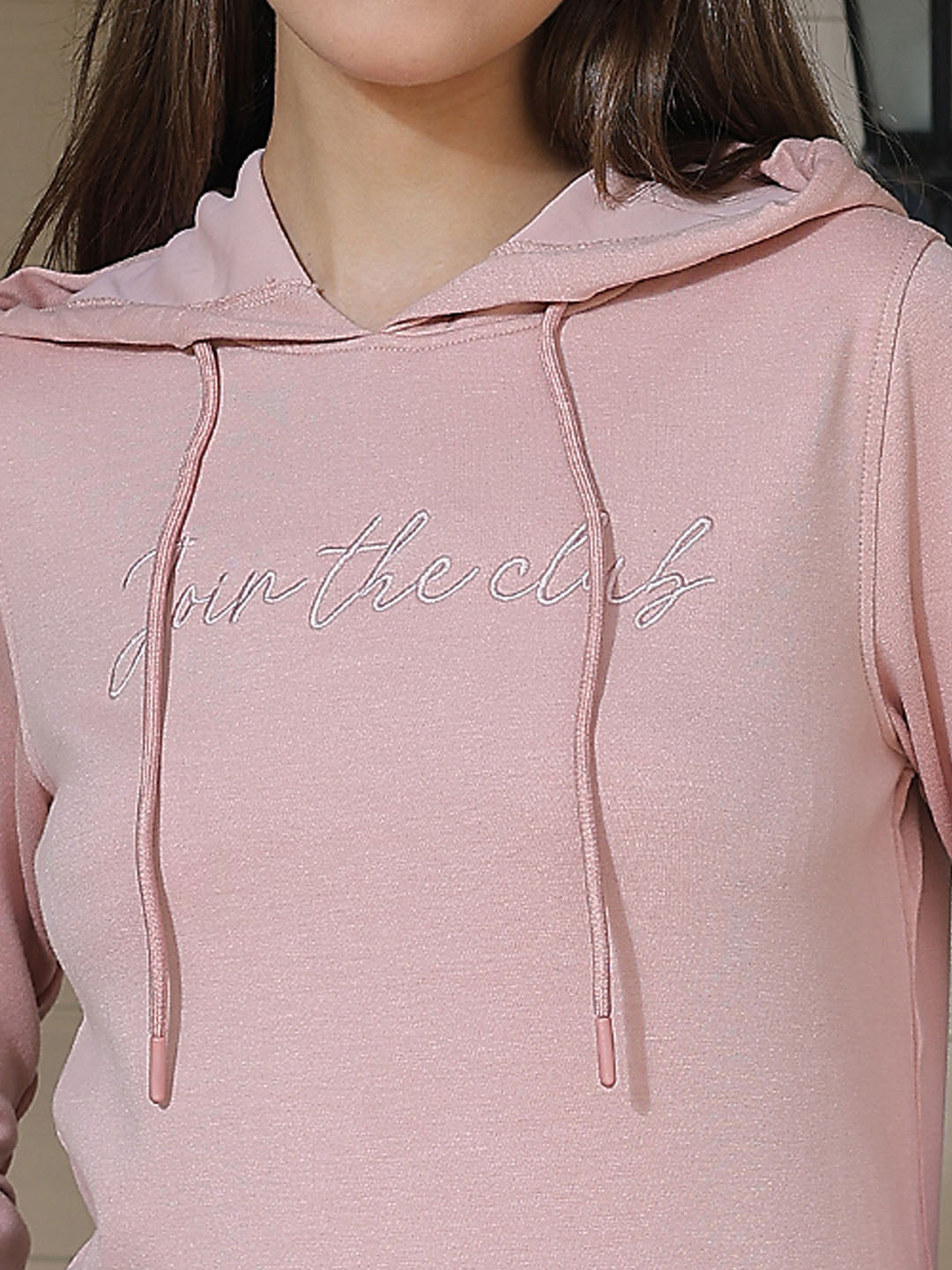 Pink Typographic Print Hooded Neck Sweatshirt-Women Sweatshirts-Crimsoune Club
