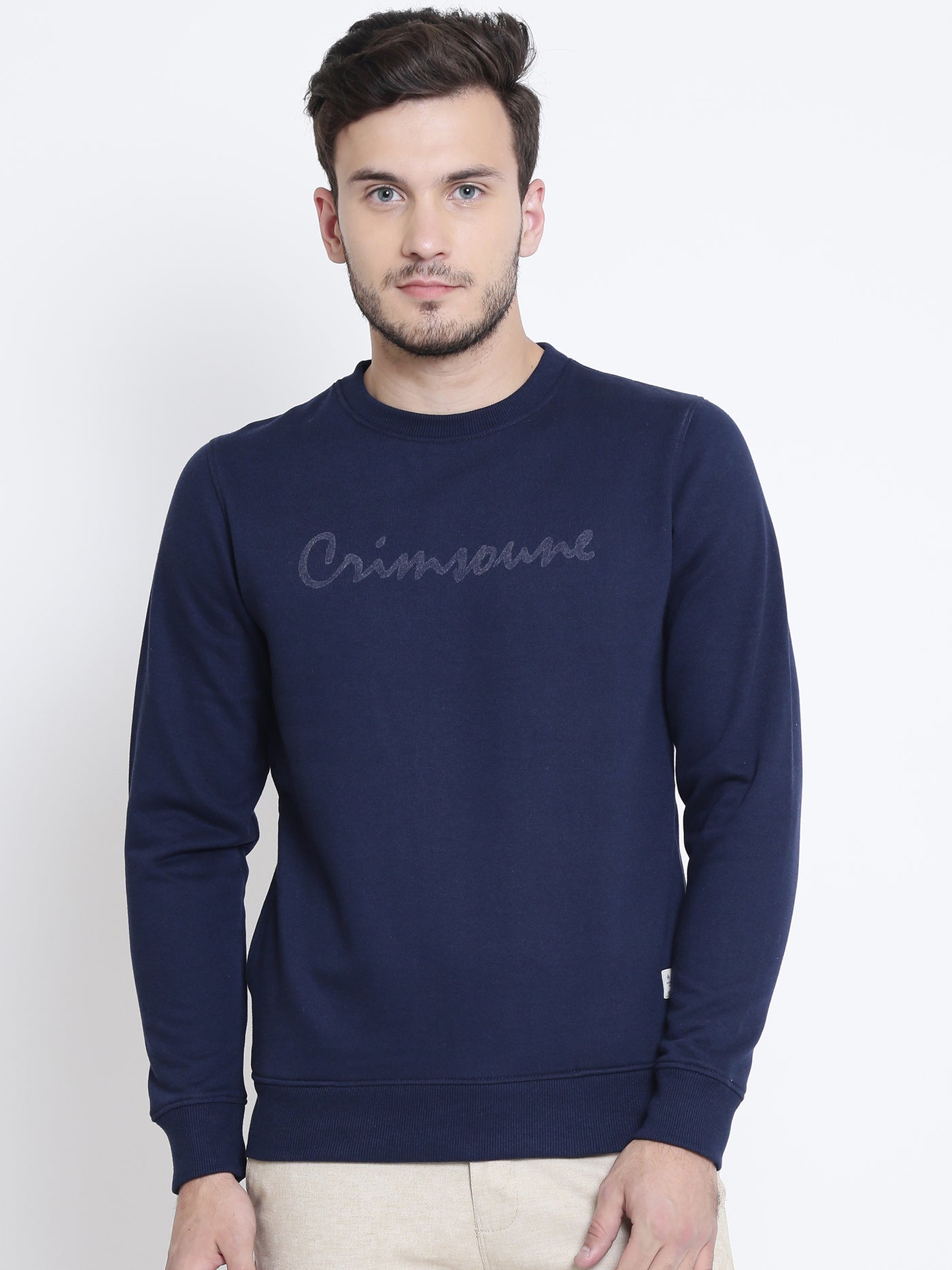 Navy Blue Typography Printed Sweatshirt-Mens Sweatshirts-Crimsoune Club