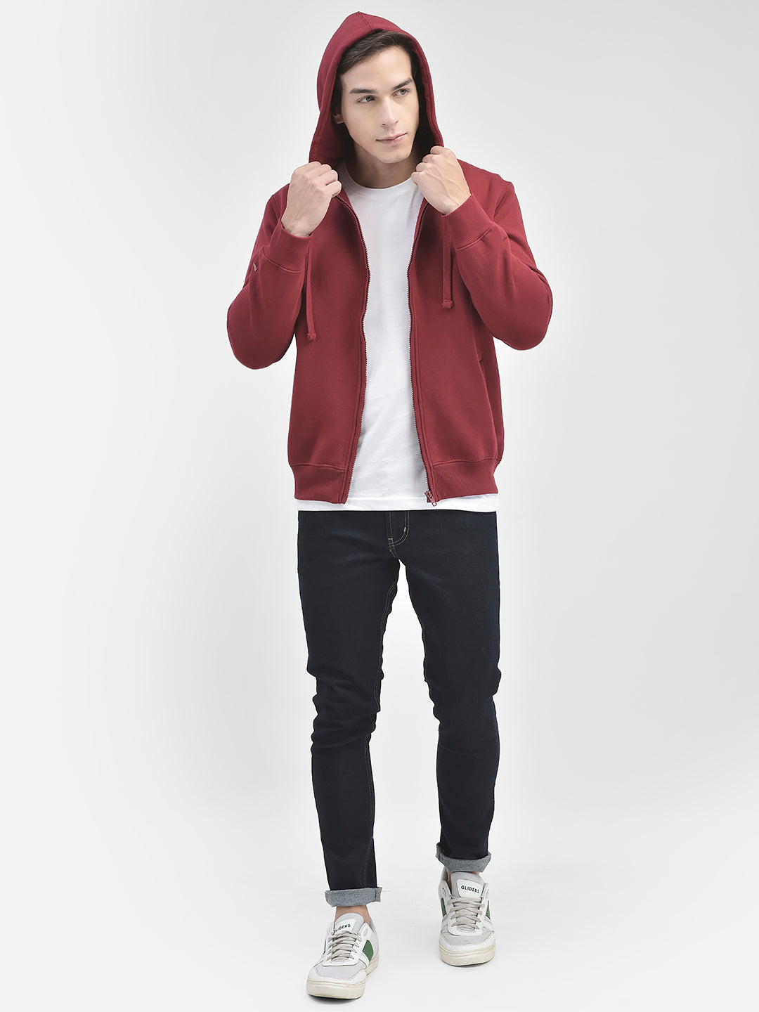 Maroon Front Open Hooded Sweatshirt-Men Sweatshirts-Crimsoune Club