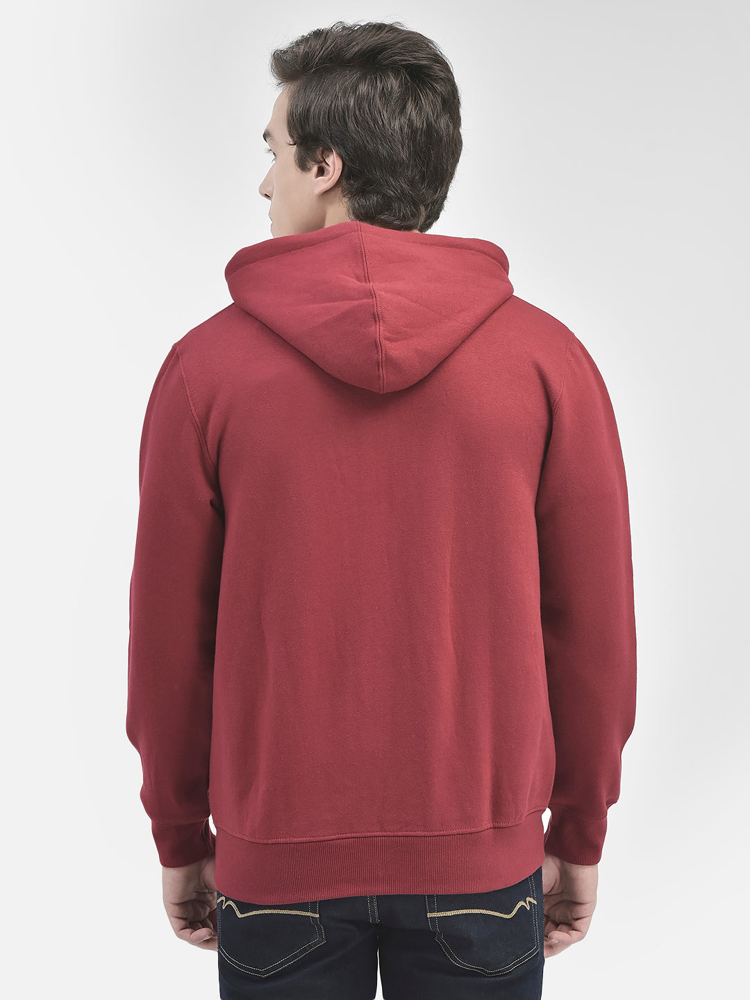 Maroon Front Open Hooded Sweatshirt-Men Sweatshirts-Crimsoune Club