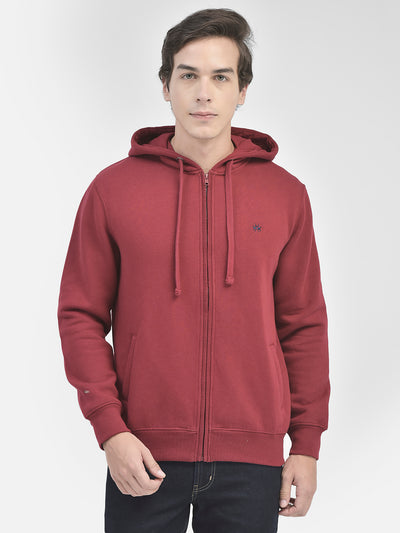 Maroon Front Open Hooded Sweatshirt-Men Sweatshirts-Crimsoune Club