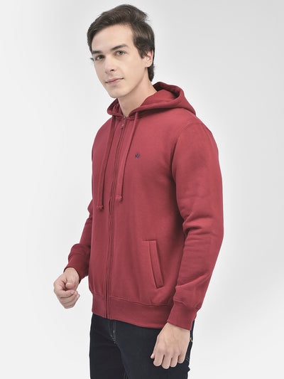 Maroon Front Open Hooded Sweatshirt-Men Sweatshirts-Crimsoune Club