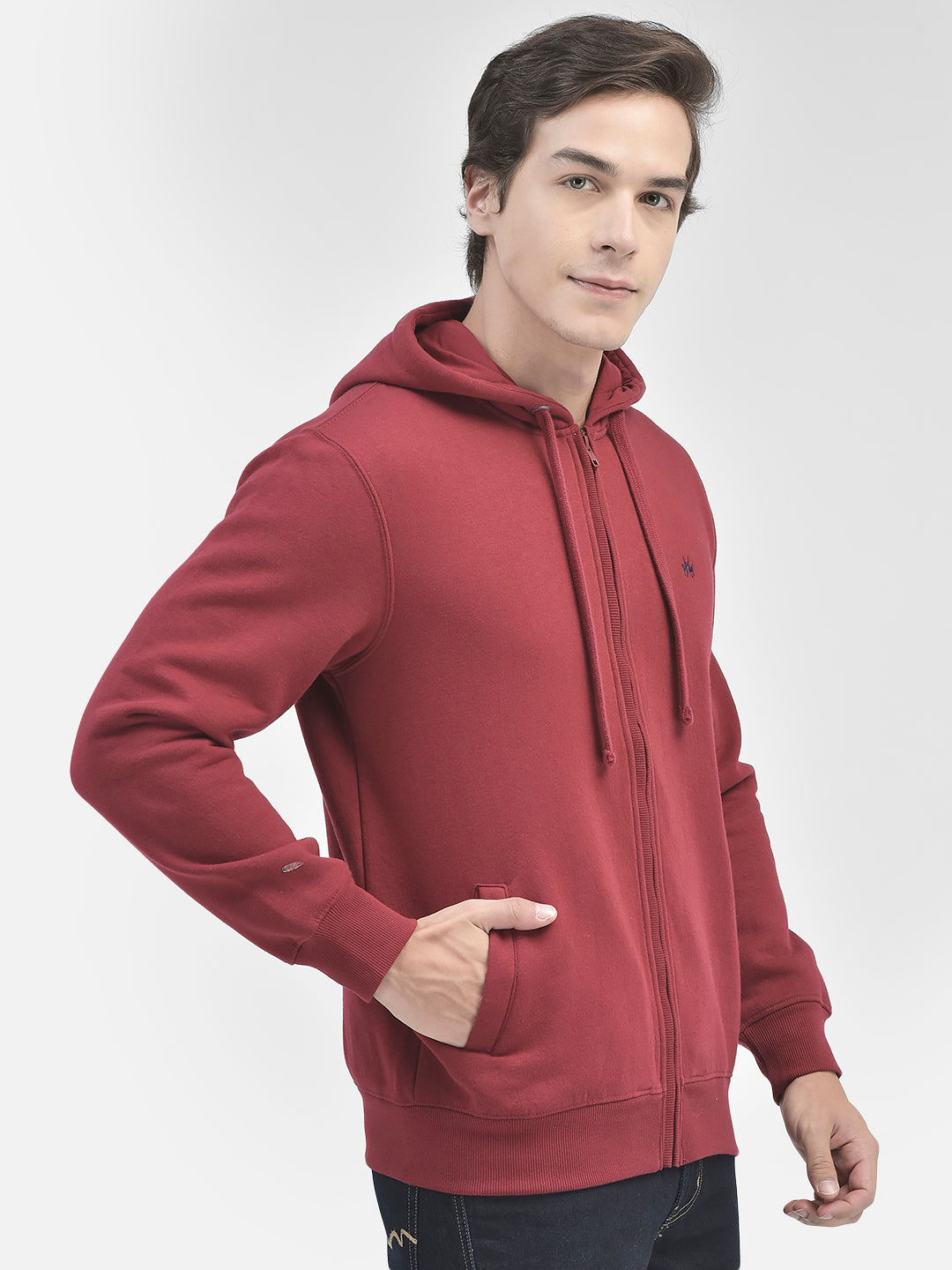 Maroon Front Open Hooded Sweatshirt-Men Sweatshirts-Crimsoune Club