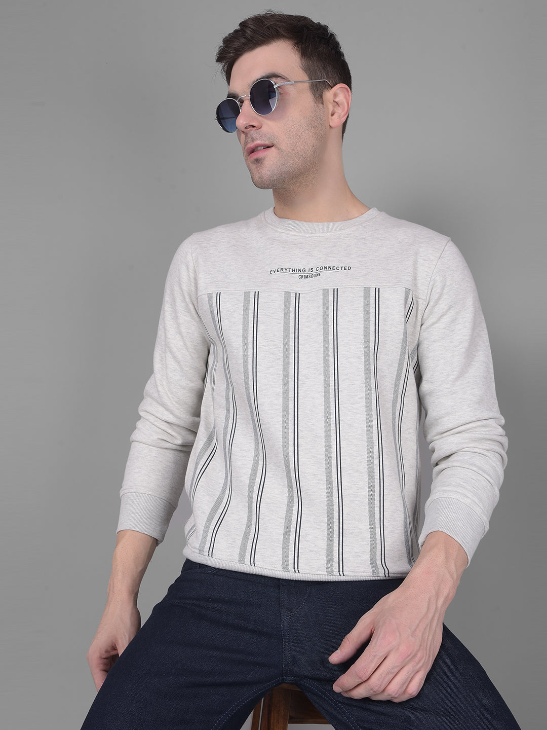 Grey Printed Sweatshirt-Men Sweatshirts-Crimsoune Club