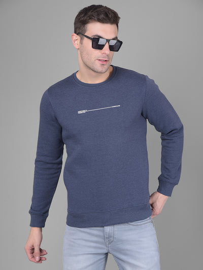 Blue Printed Sweatshirt-Men Sweatshirts-Crimsoune Club