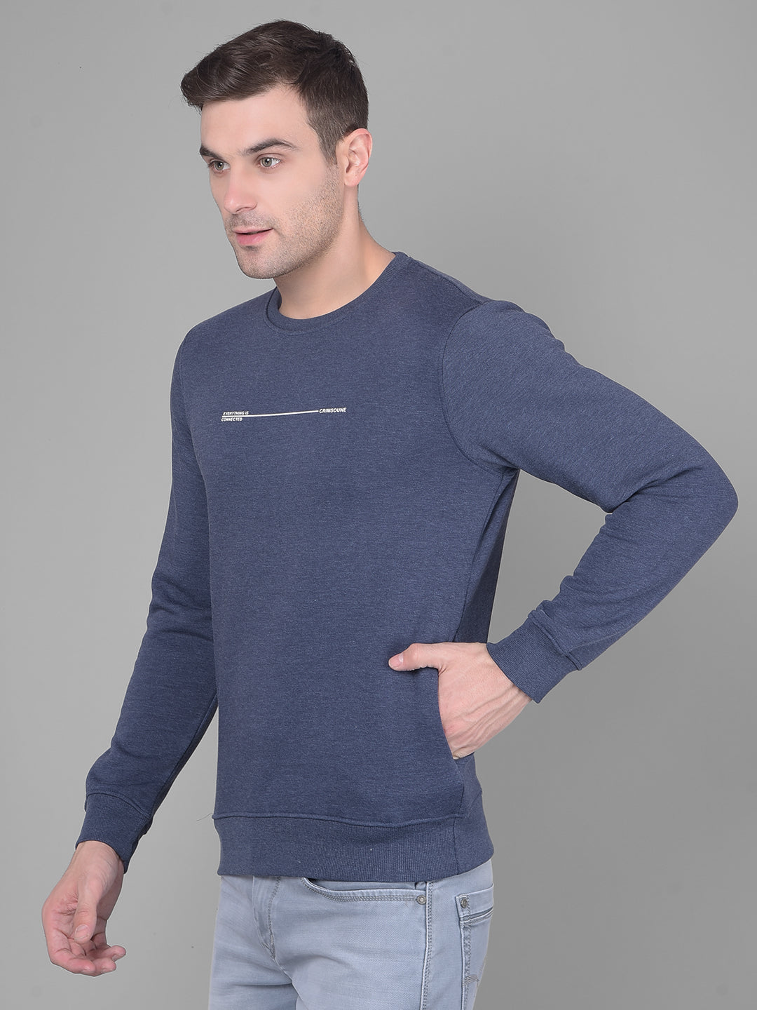 Blue Printed Sweatshirt-Men Sweatshirts-Crimsoune Club