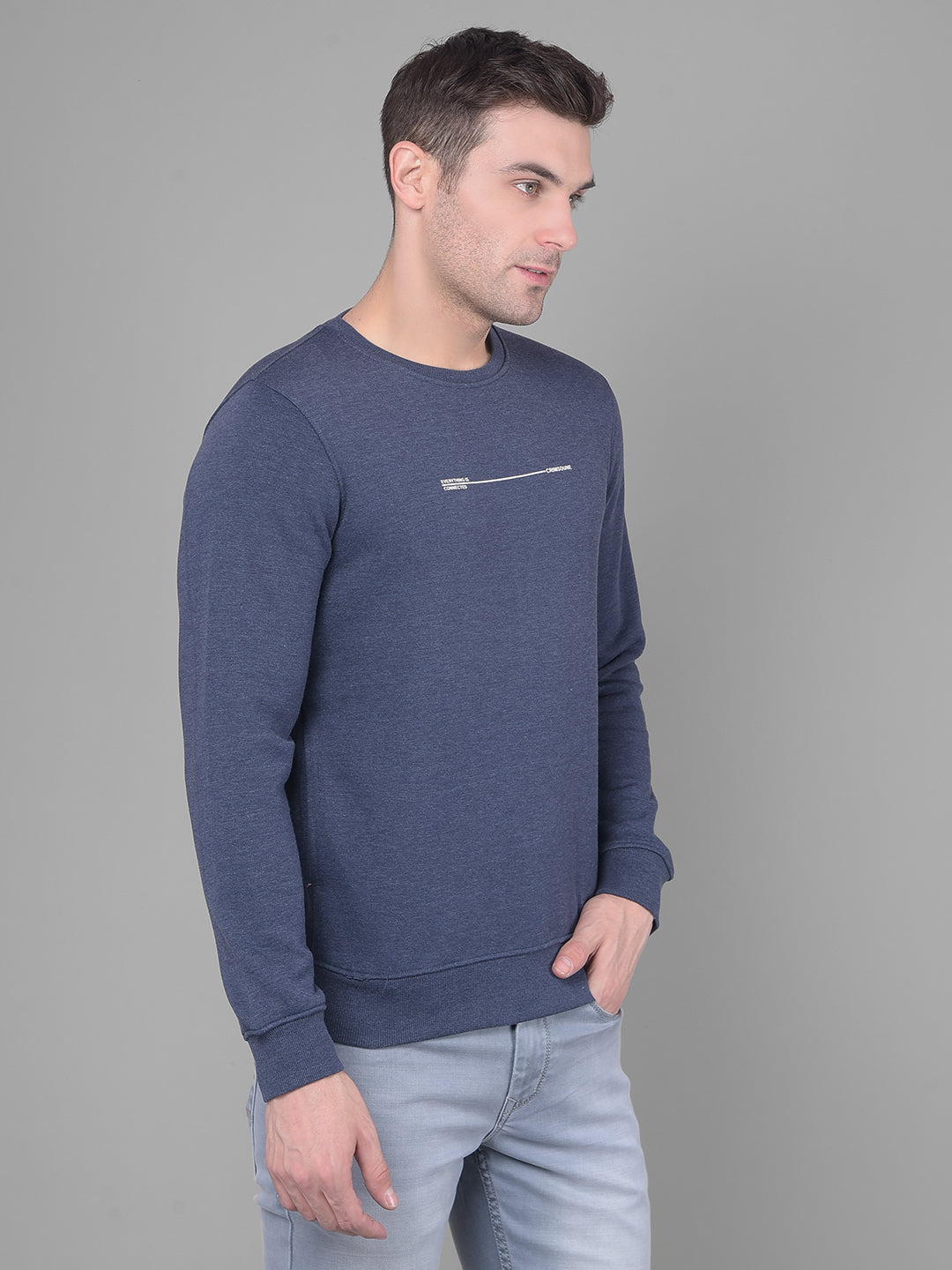 Blue Printed Sweatshirt-Men Sweatshirts-Crimsoune Club