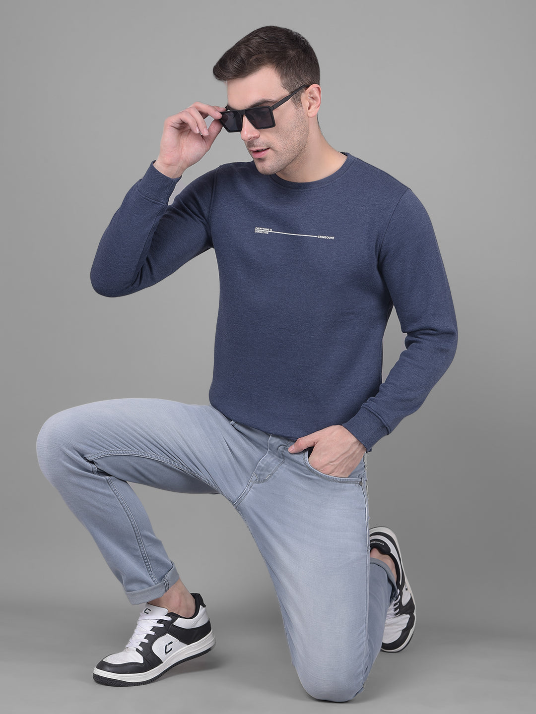 Blue Printed Sweatshirt-Men Sweatshirts-Crimsoune Club