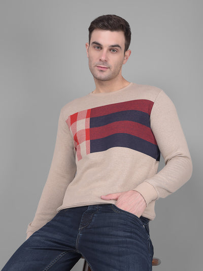 Beige Checks Sweatshirt-Men Sweatshirts-Crimsoune Club