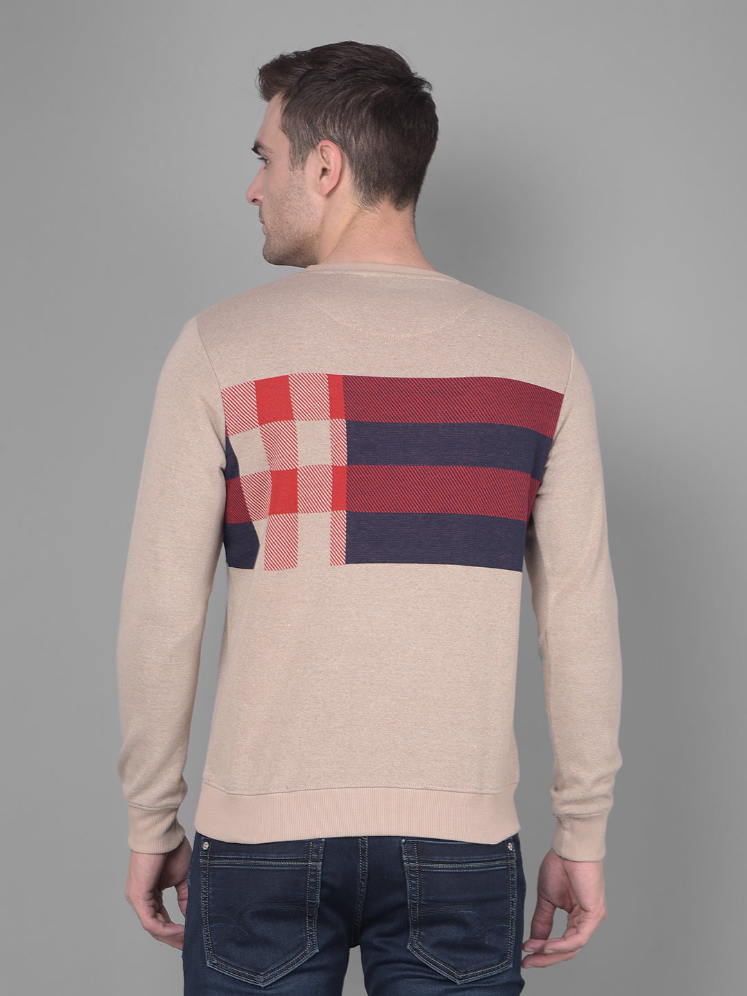 Beige Checks Sweatshirt-Men Sweatshirts-Crimsoune Club