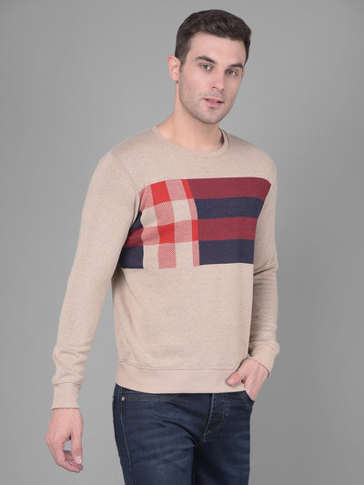 Beige Checks Sweatshirt-Men Sweatshirts-Crimsoune Club