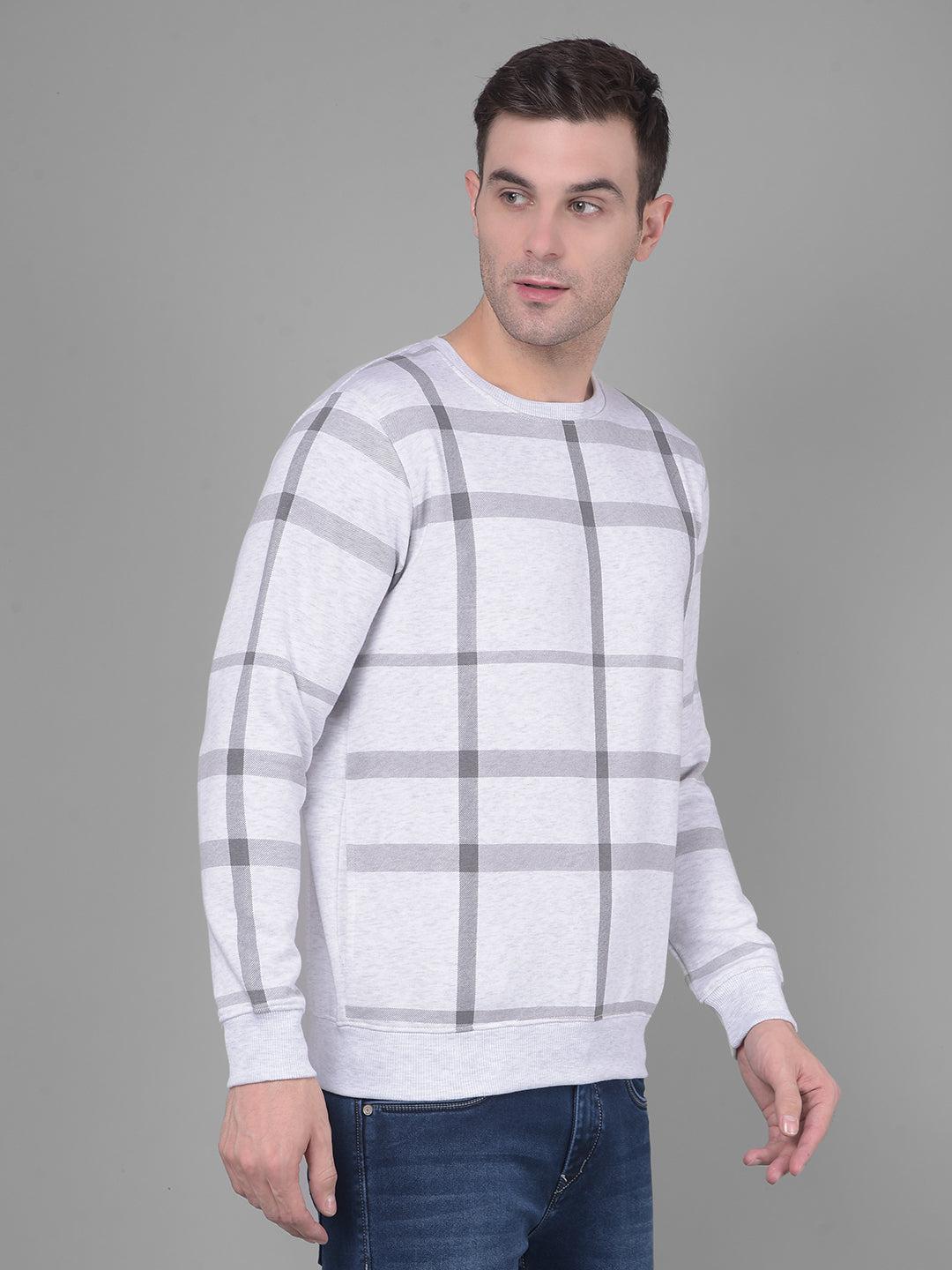 Grey Checks Sweatshirt-Men Sweatshirts-Crimsoune Club