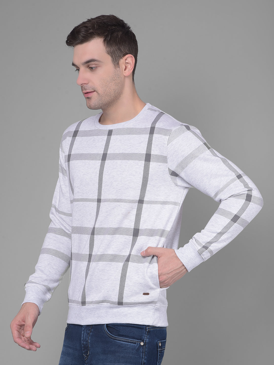 Grey Checks Sweatshirt-Men Sweatshirts-Crimsoune Club