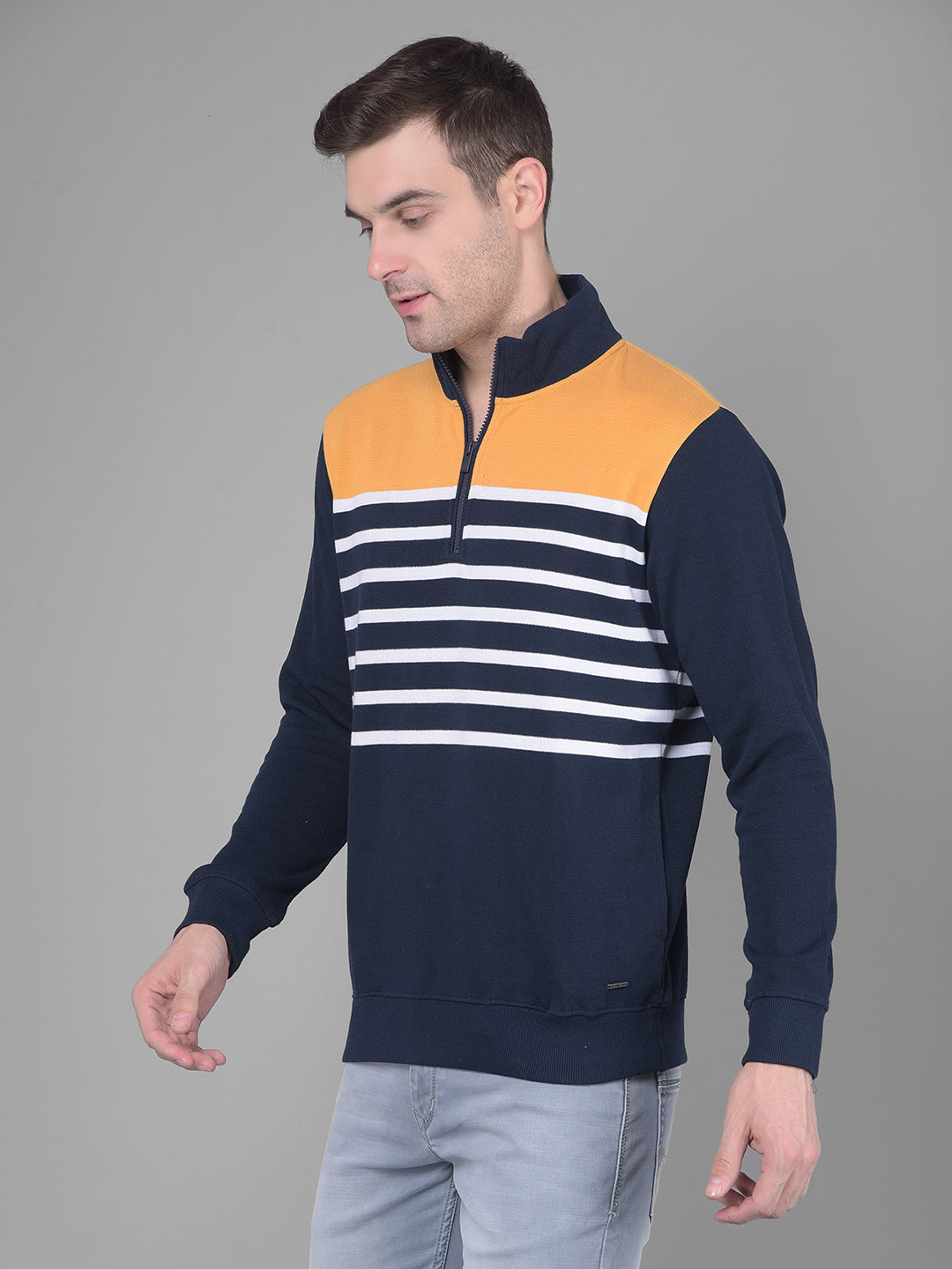 Mustard Stripes Sweatshirt-Men Sweatshirts-Crimsoune Club