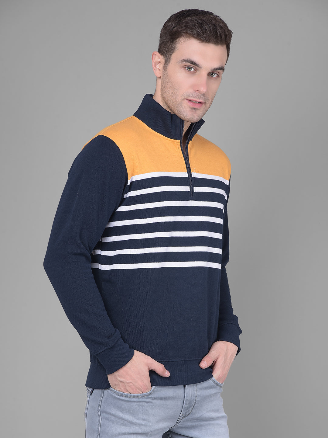 Mustard Stripes Sweatshirt-Men Sweatshirts-Crimsoune Club