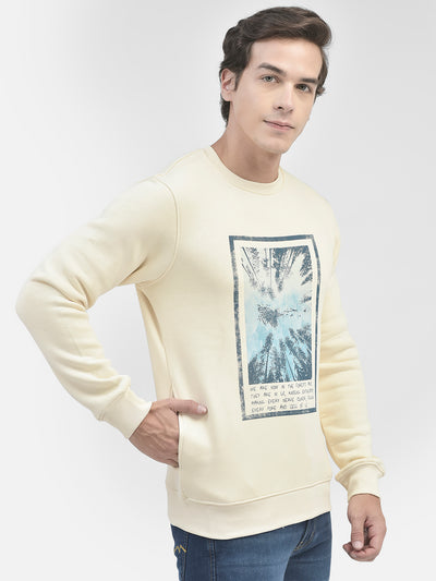 Cream Printed Round Neck Sweatshirt-Men Sweatshirts-Crimsoune Club