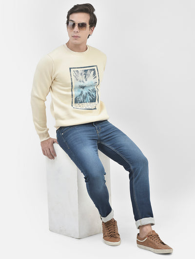 Cream Printed Round Neck Sweatshirt-Men Sweatshirts-Crimsoune Club