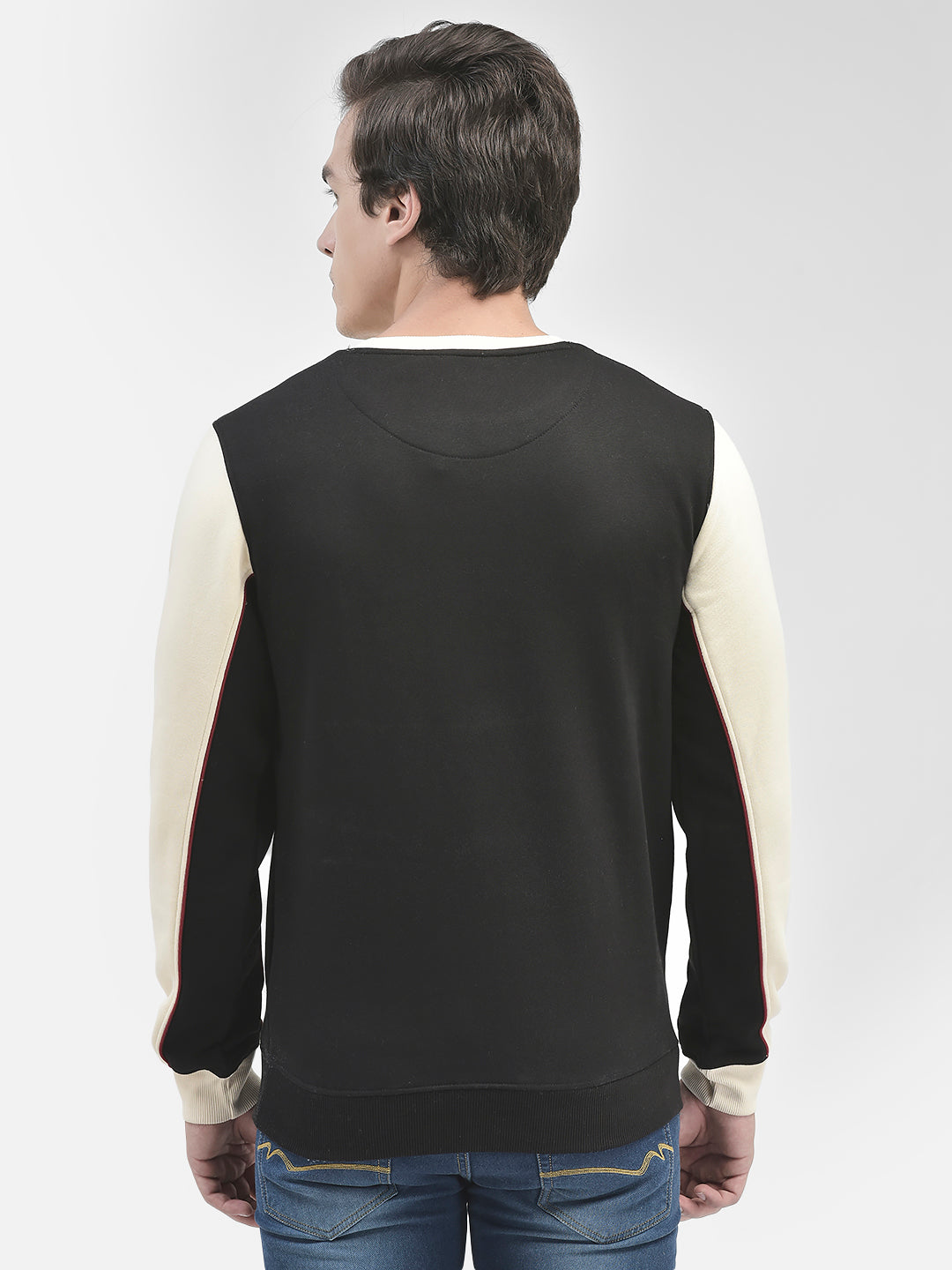 Cream Colorblocked Round Neck Sweatshirt-Men Sweatshirts-Crimsoune Club