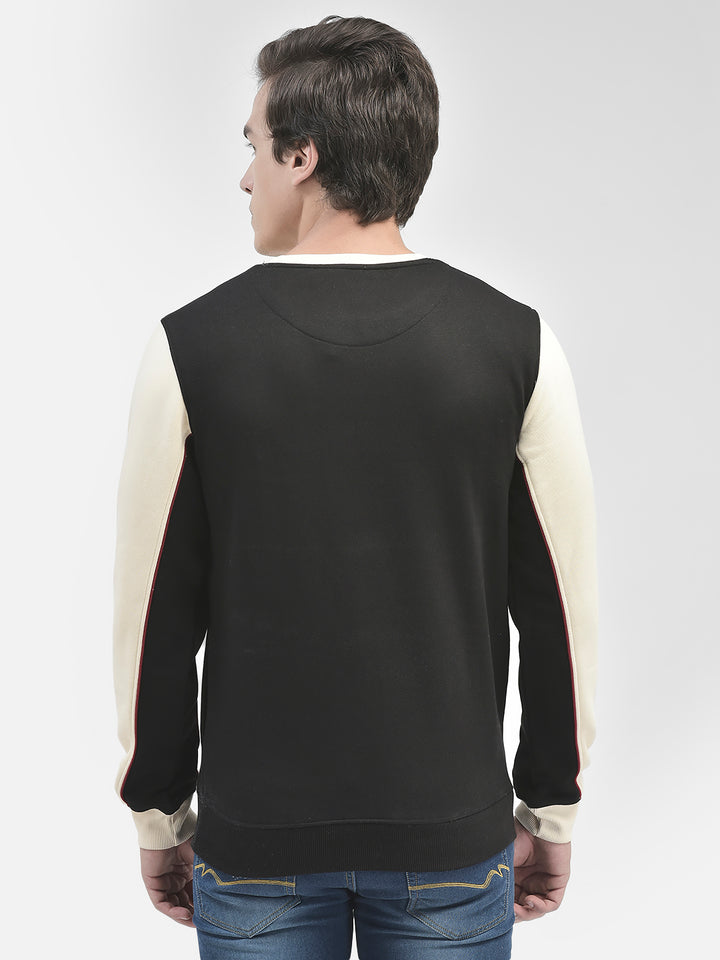 Cream Colorblocked Round Neck Sweatshirt-Men Sweatshirts-Crimsoune Club