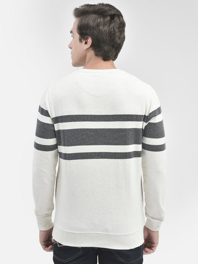 Navy Blue Striped Round Neck Sweatshirt-Men Sweatshirts-Crimsoune Club