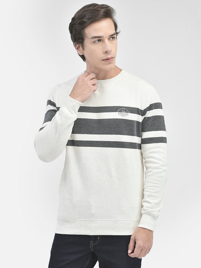 Navy Blue Striped Round Neck Sweatshirt-Men Sweatshirts-Crimsoune Club