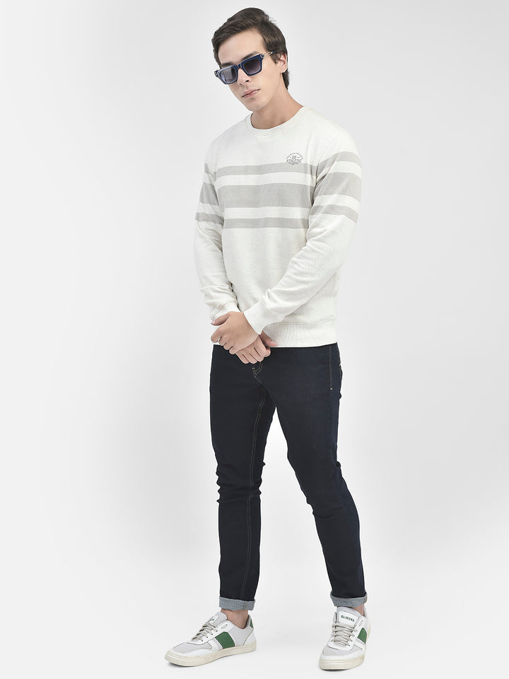 Grey Striped Round Neck Sweatshirt-Men Sweatshirts-Crimsoune Club