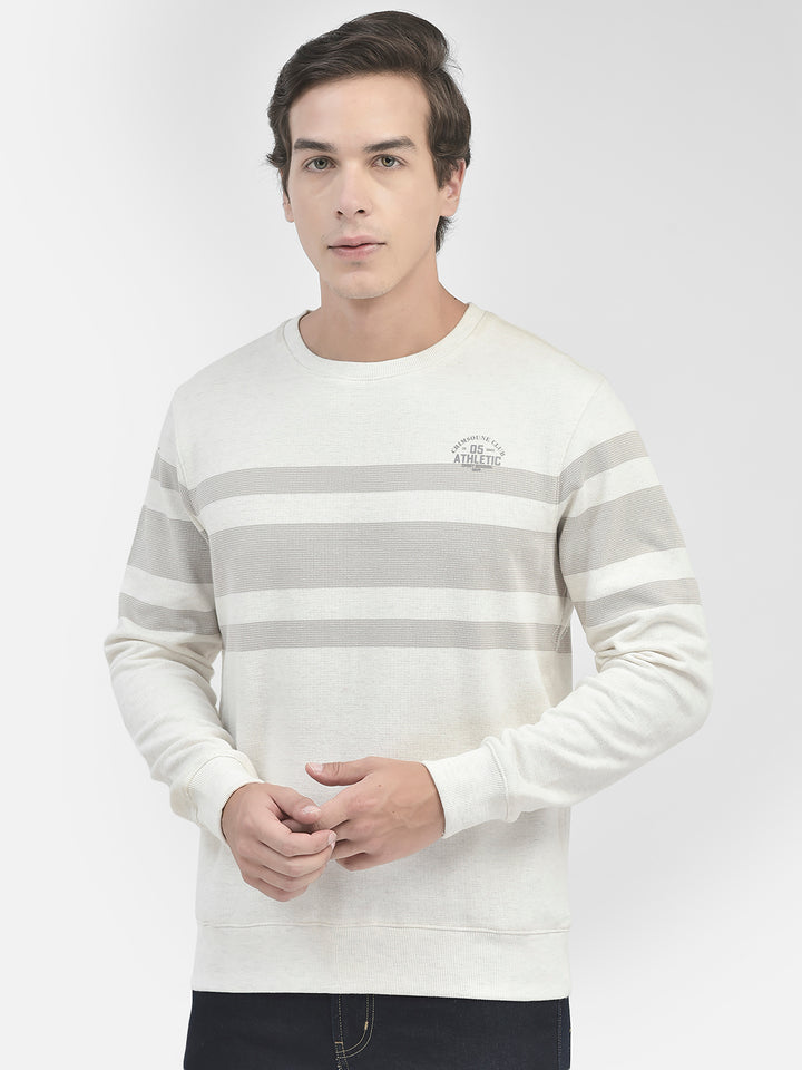 Grey Striped Round Neck Sweatshirt-Men Sweatshirts-Crimsoune Club