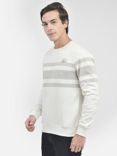 Grey Striped Round Neck Sweatshirt-Men Sweatshirts-Crimsoune Club