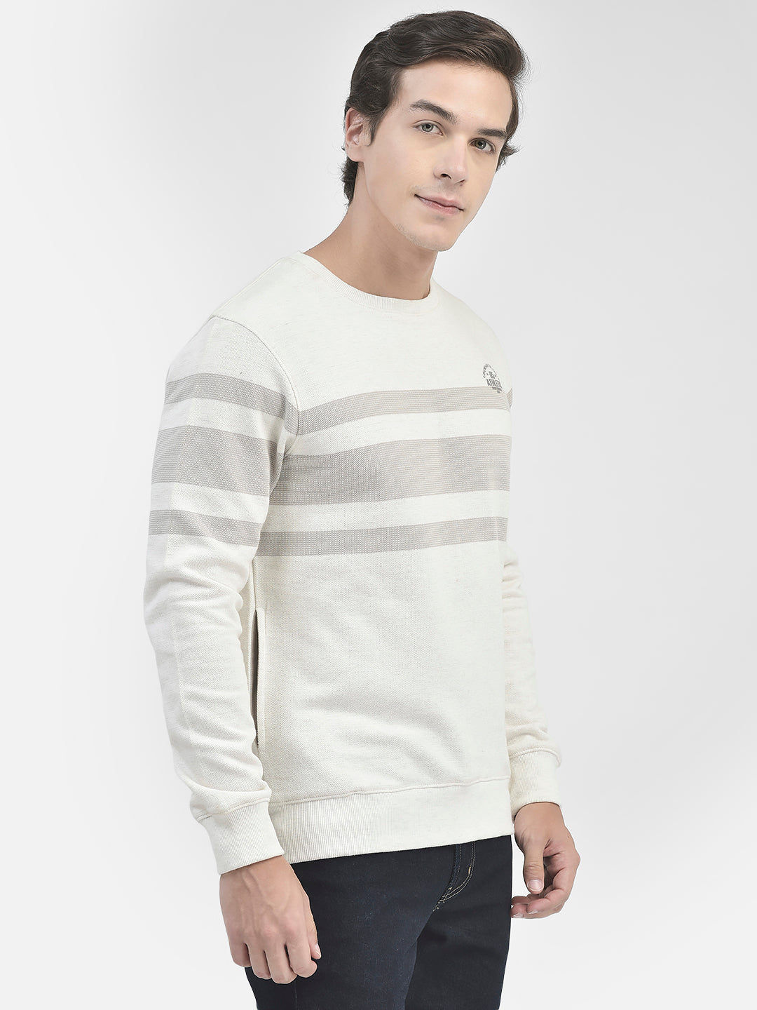 Grey Striped Round Neck Sweatshirt-Men Sweatshirts-Crimsoune Club