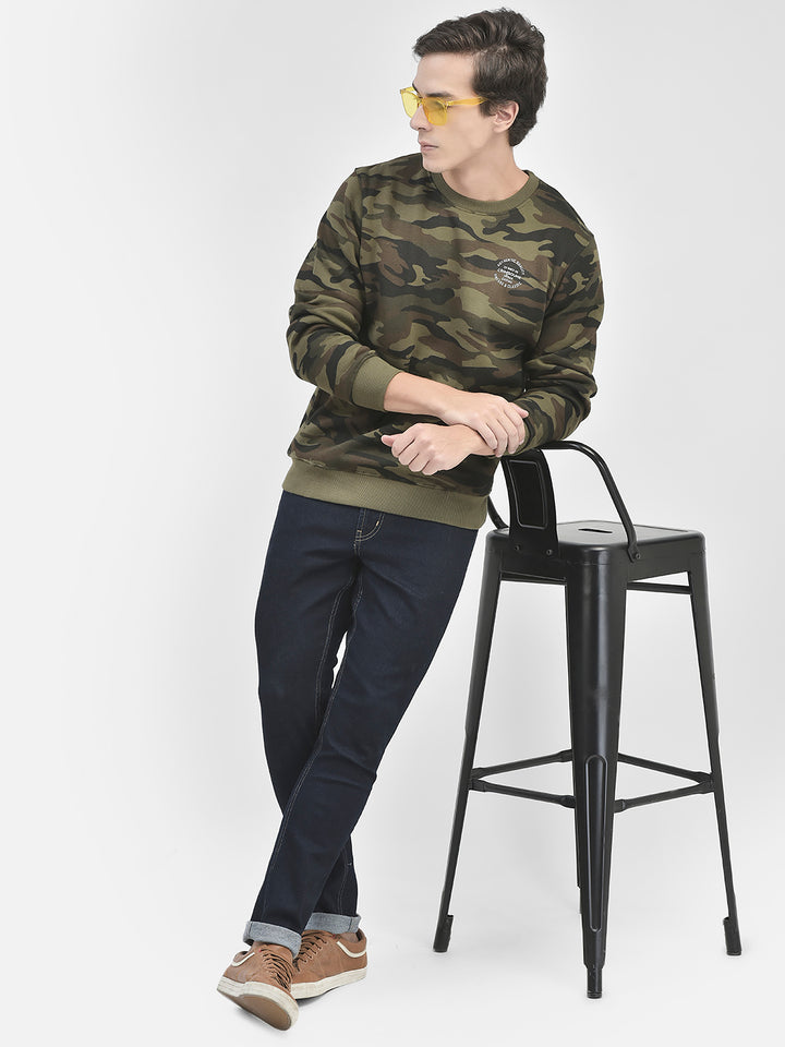 Olive Camouflage Round Neck Sweatshirt-Men Sweatshirts-Crimsoune Club