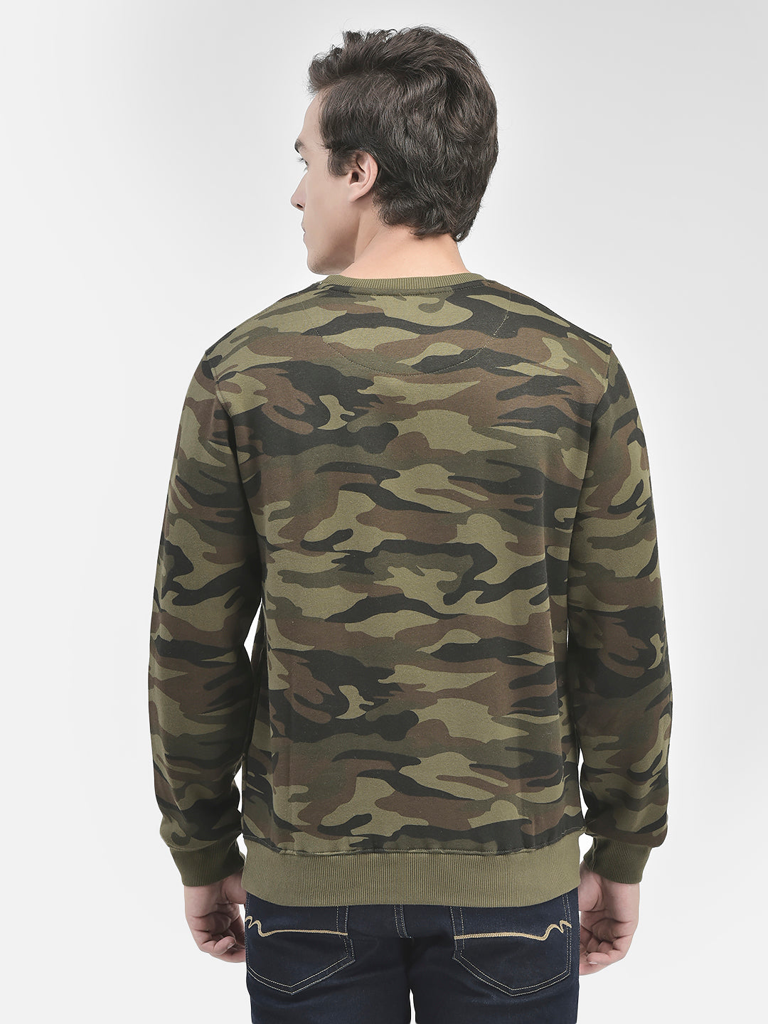 Olive Camouflage Round Neck Sweatshirt-Men Sweatshirts-Crimsoune Club