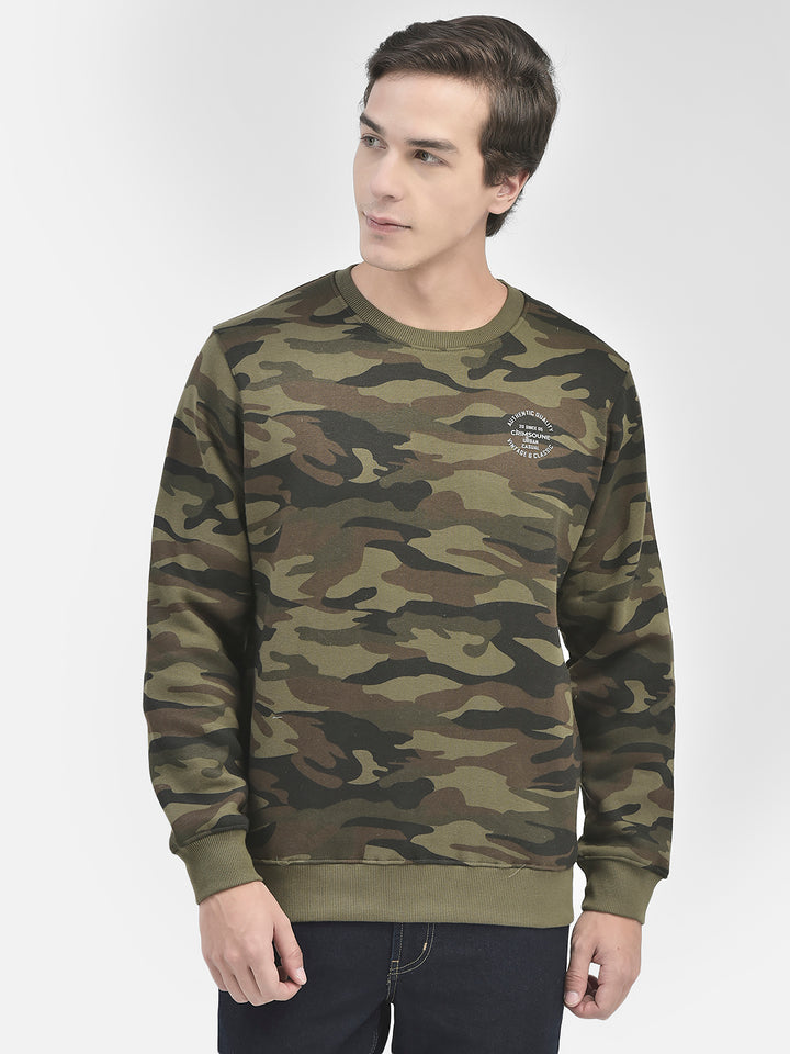 Olive Camouflage Round Neck Sweatshirt-Men Sweatshirts-Crimsoune Club
