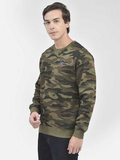 Olive Camouflage Round Neck Sweatshirt-Men Sweatshirts-Crimsoune Club