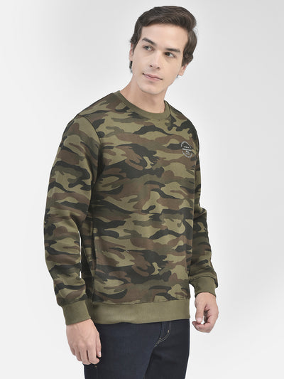 Olive Camouflage Round Neck Sweatshirt-Men Sweatshirts-Crimsoune Club