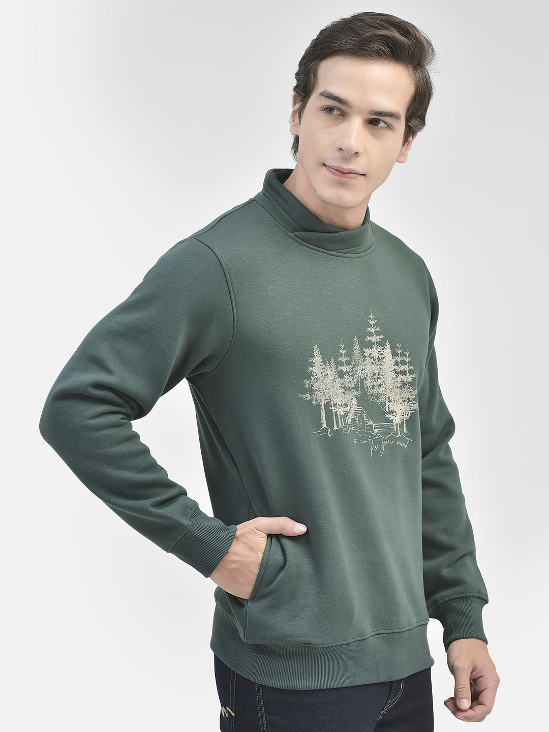 Green Printed Sweatshirt-Men Sweatshirts-Crimsoune Club