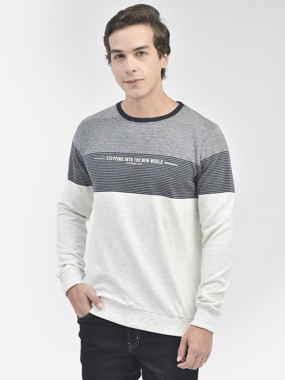 Grey Colorblocked Round Neck Sweatshirt-Men Sweatshirts-Crimsoune Club
