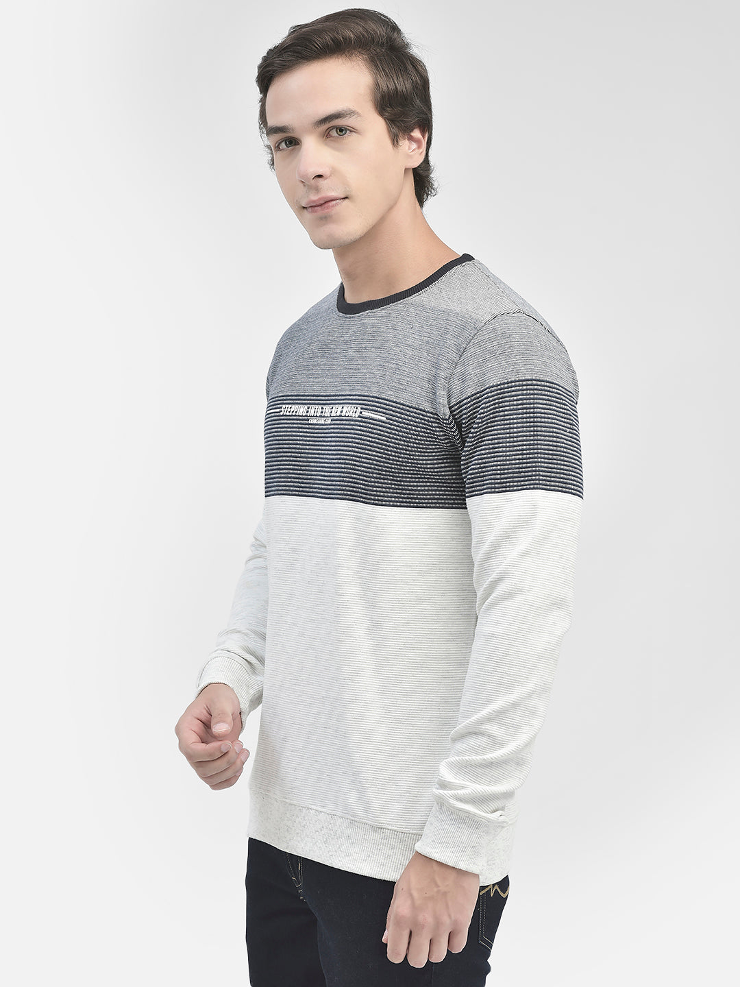 Grey Colorblocked Round Neck Sweatshirt-Men Sweatshirts-Crimsoune Club