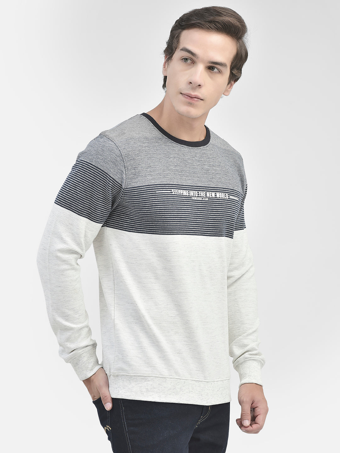 Grey Colorblocked Round Neck Sweatshirt-Men Sweatshirts-Crimsoune Club