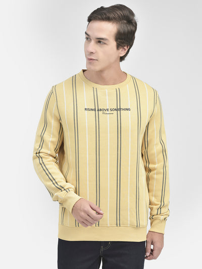 Yellow Striped Round Neck Sweatshirt-Men Sweatshirts-Crimsoune Club