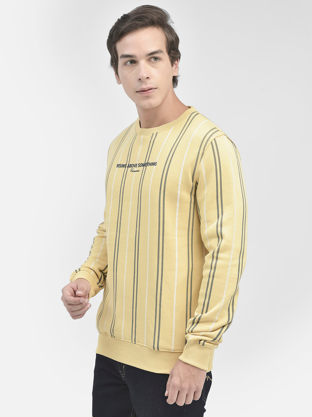 Yellow Striped Round Neck Sweatshirt-Men Sweatshirts-Crimsoune Club