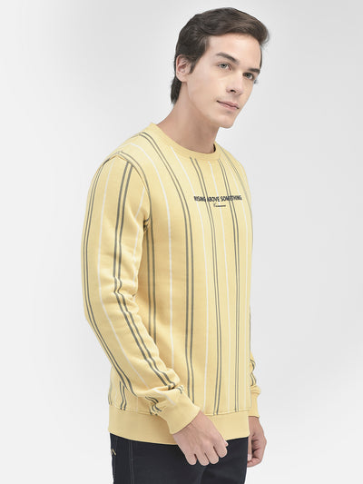 Yellow Striped Round Neck Sweatshirt-Men Sweatshirts-Crimsoune Club