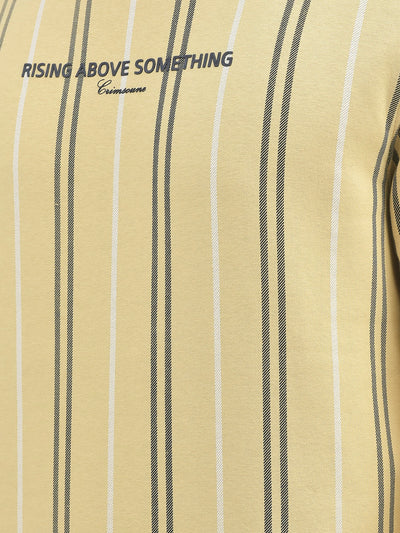 Yellow Striped Round Neck Sweatshirt-Men Sweatshirts-Crimsoune Club