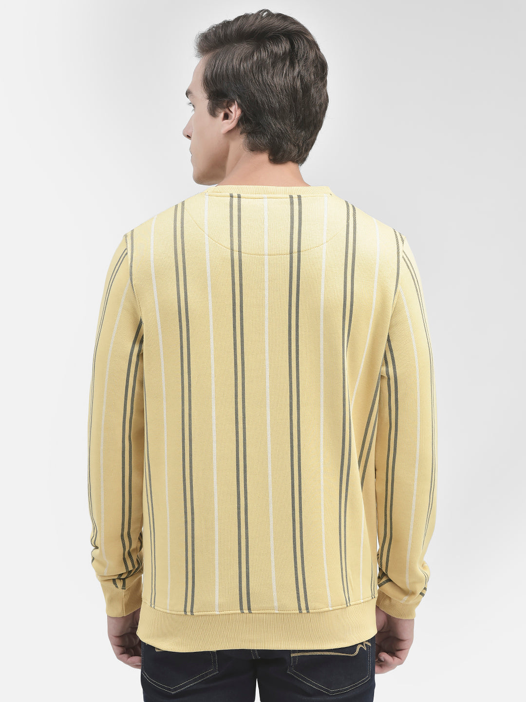 Yellow Striped Round Neck Sweatshirt-Men Sweatshirts-Crimsoune Club